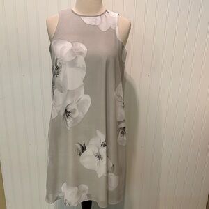 Calvin Klein White and Gray Floral Sleeveless Dress Size 4